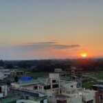 Beautiful sunrise over a small town