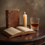 a book arrangement of the desk with a glass of wine a book arrangement of the desk with a glass of wine