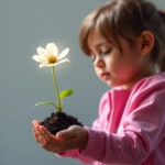 a child with a plant in hand