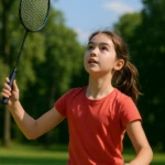 a girl playing badminton