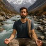 a man meditating in the pristine mountains