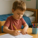 child studying at his desk