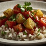 delicious white rice with veggies
