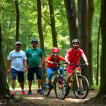 friends cycling in the forests