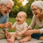 grandparents playing with child