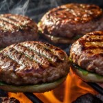 juicy steak sizzling on flame