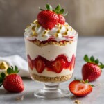 layered cream and strawberry in cup