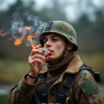 soldier smoking cigarrate