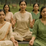 women meditating in group