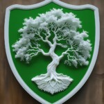 shield crest adorned with tree